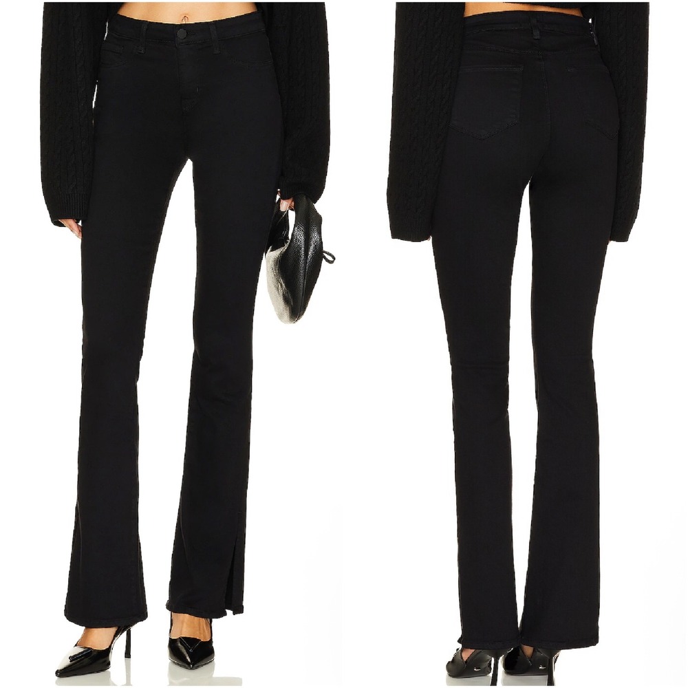L'Agence Abilene High Rise Baby Boot Noir Split Cuff Jeans Black Denim 31